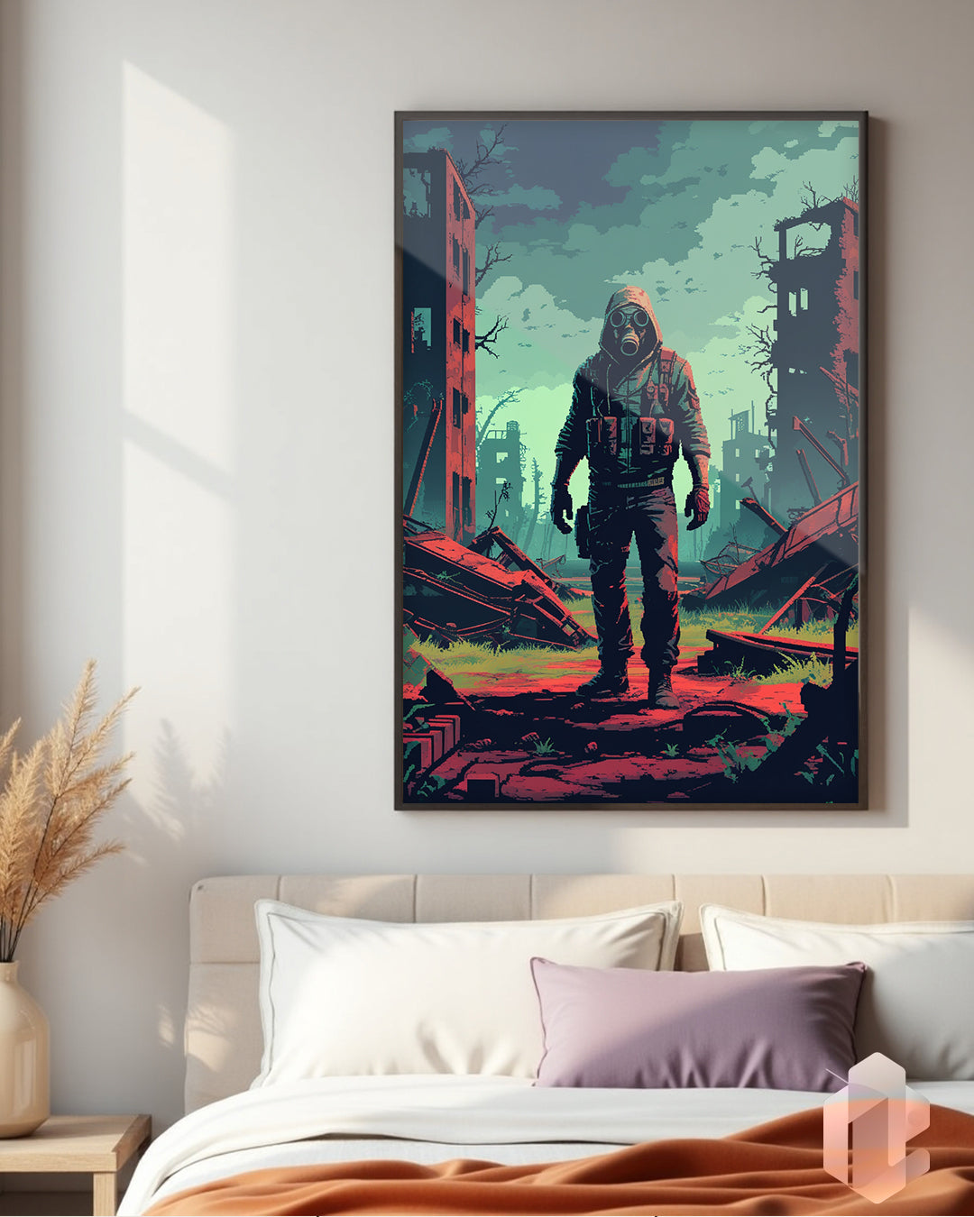 „8bit Apocalypse“ Poster: Retro-inspirierte Pixelart-Kunst für ein dystopisches, futuristisches Raumdesign
