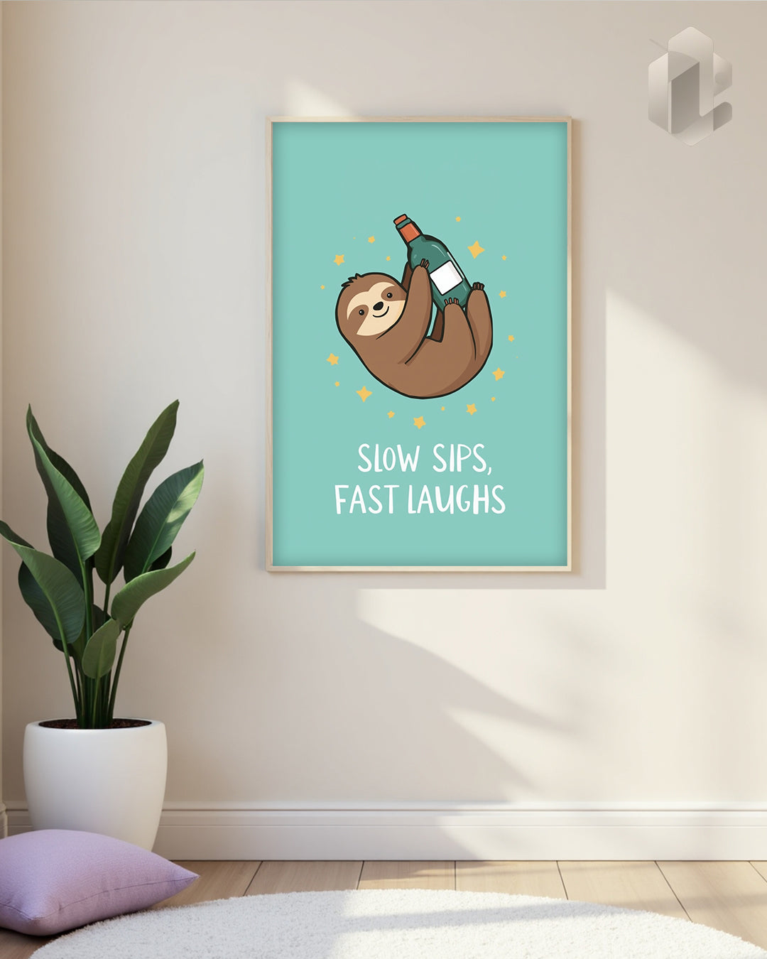 Humorvolles Poster „Slow Sips, Fast Laughs“ – minimalistisches Typo-Design für moderne Wohnräume 50x70cm.