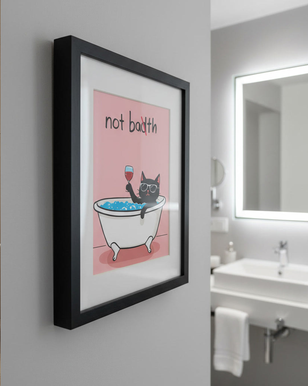 Funny Bathroom Poster Not Bath – Humorvolles Wandbild Katze in der Badewanne