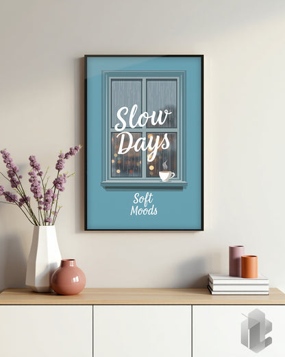 Spruchposter „Slow Days, Soft Moods“ – ruhige Wanddekoration für Wohnzimmer oder Schlafzimmer 50x70.