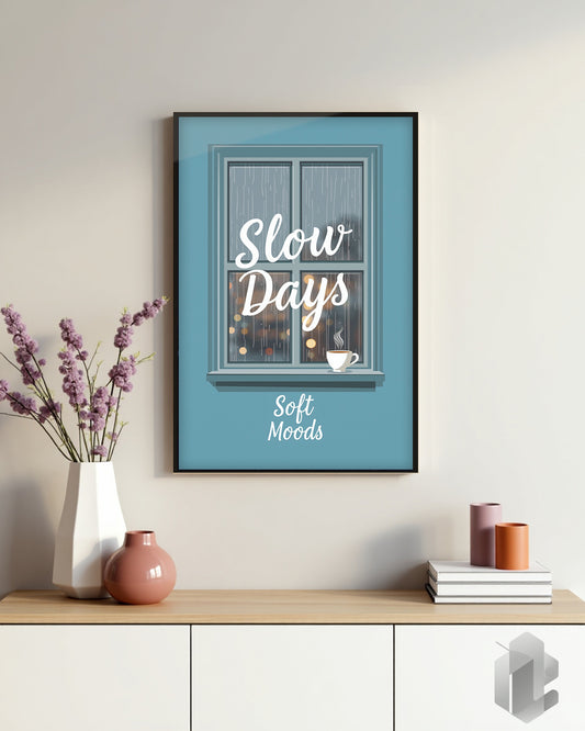 Spruchposter „Slow Days, Soft Moods“ – ruhige Wanddekoration für Wohnzimmer oder Schlafzimmer 50x70.