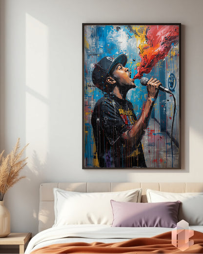 Street Rapper – Urbanes Graffiti-Porträt eines US-Rappers als modernes Poster für eine dynamische Wanddekoration im Büro oder Jugendzimmer.