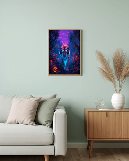 Tierposter „Neon Tiger“ – perfektes Geschenk für Tier- und Kunstliebhaber mit Sinn für kräftige Farben.