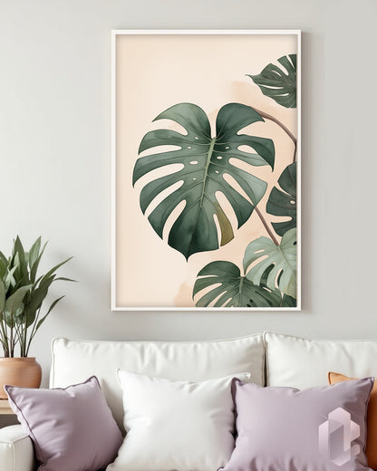 „Monstera Poster“: Kunstvolles Wandbild mit Monstera-Pflanze für tropisches Flair und frische Akzente