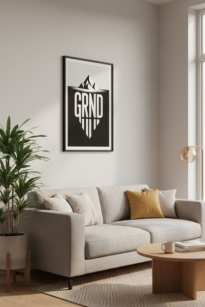 Minimalistisches Motivationsposter GRND für Büro und Wohnzimmer