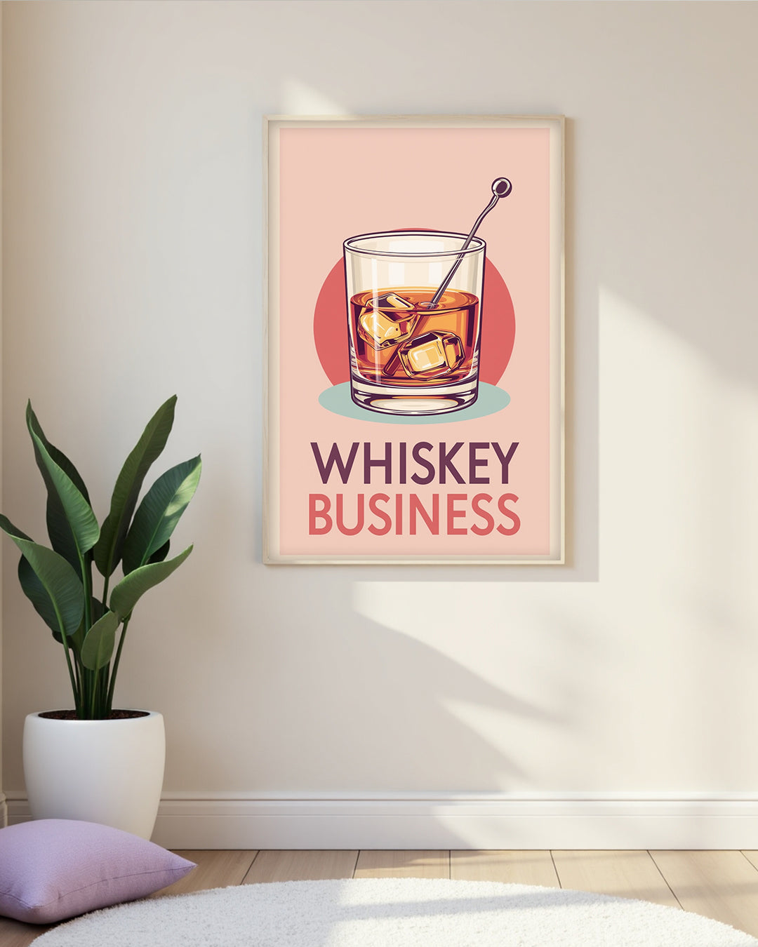 Humorvolles Poster „Whiskey Business“ – minimalistisches Typo-Design mit Wortspiel für Whiskey-Liebhaber.