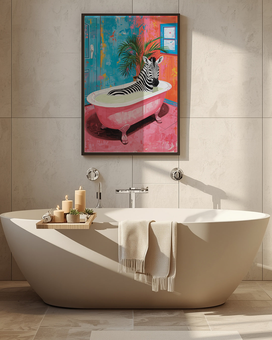 Lustiges Zebra in der Badewanne Poster – buntes Tiermotiv
