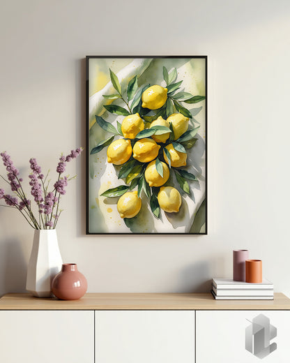 „Zitronen Aquarell“ Poster: Lebendige Zitronen im Aquarellstil für eine frische Atmosphäre in der Küche