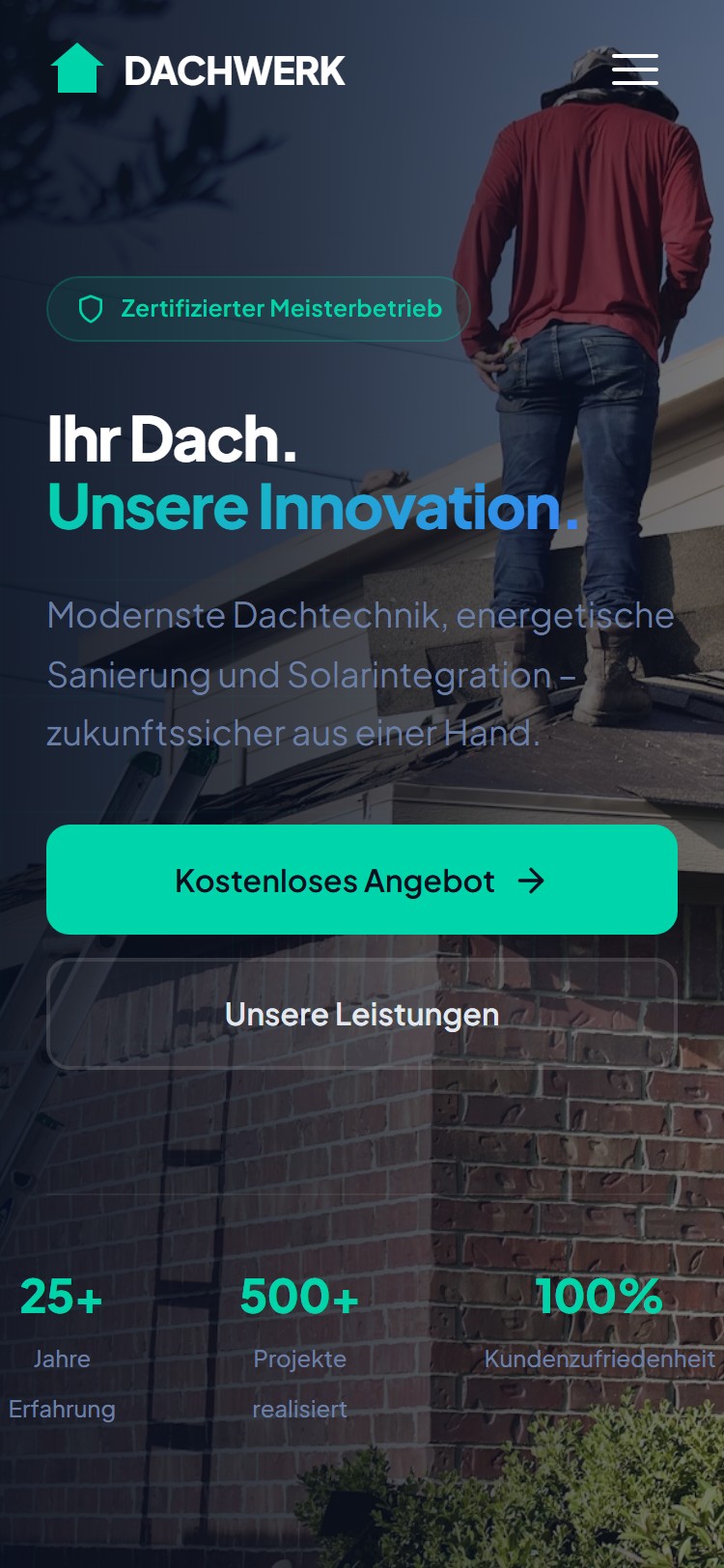 Dachdecker Website Smartphone-Ansicht