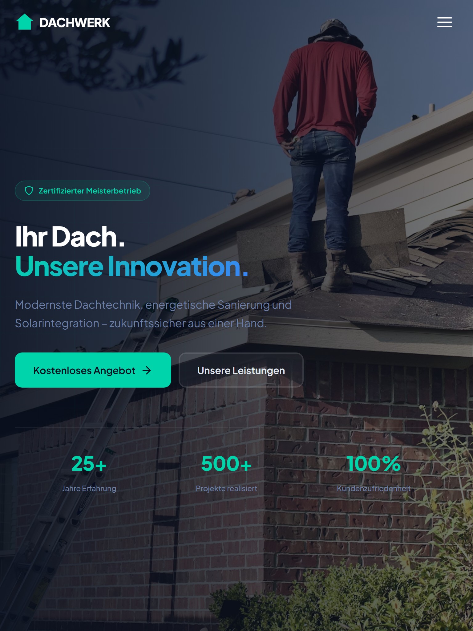 Dachdecker Website Tablet-Ansicht
